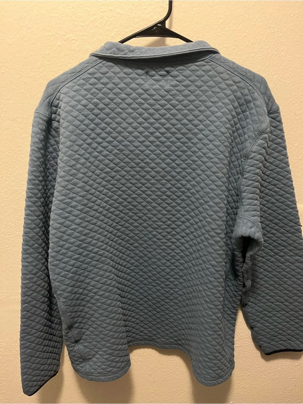 J. Crew Quilted Half-Zip Sweater in Slate Blue with Orange Trim